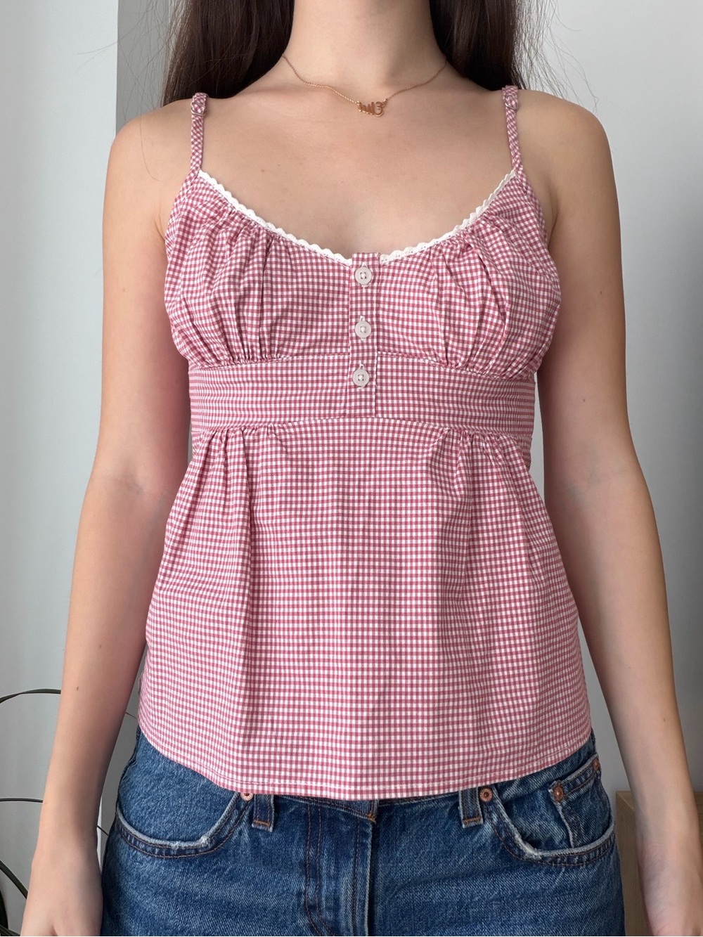 Brandy Melville Gingham Print Babydoll Top